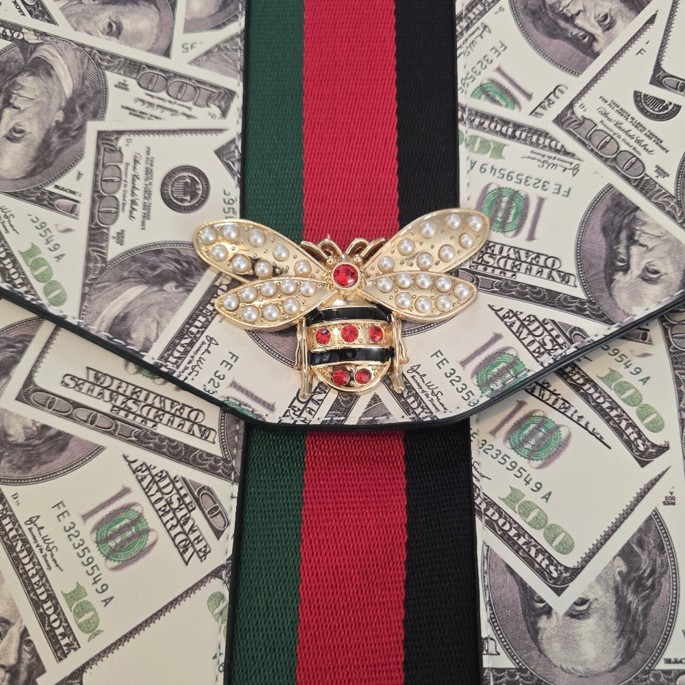 Queen Bee Dollar Bills Styled Crossbody‎ Messenger Bag Soulfina Collection - Picture 5 of 12